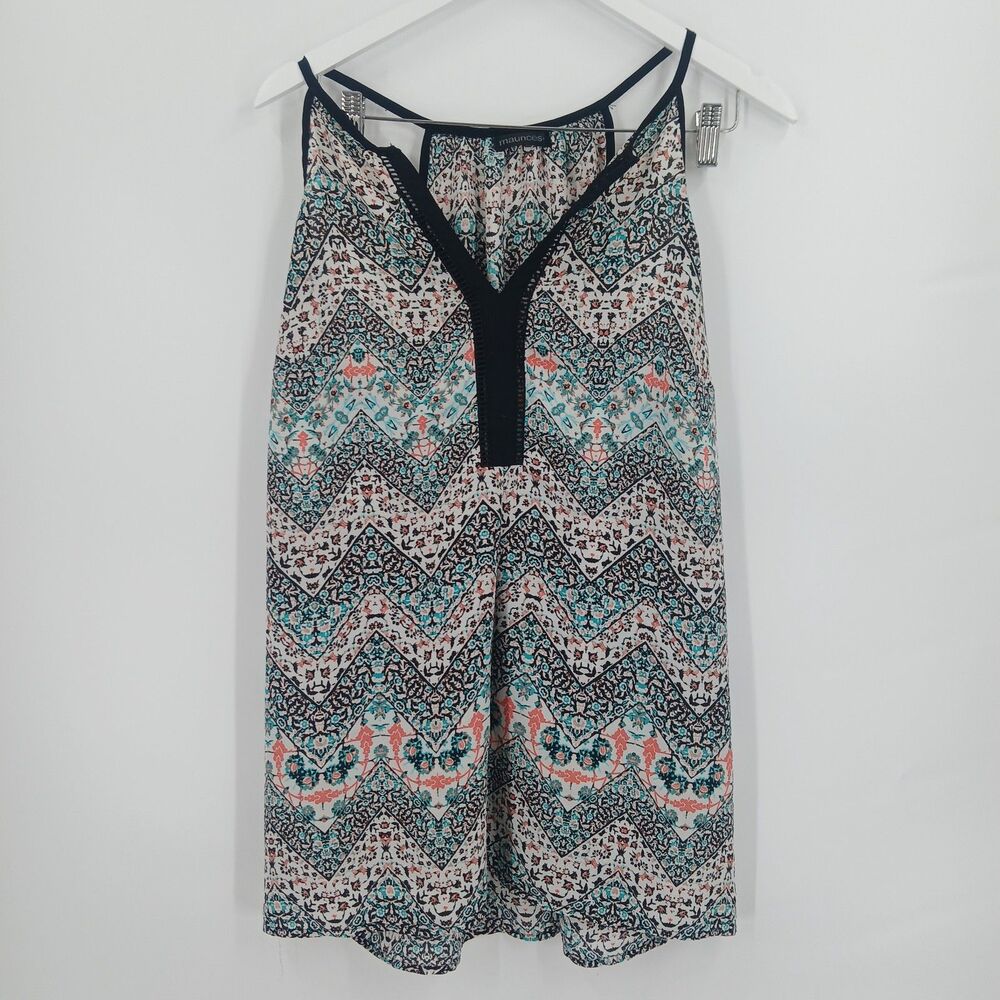 Maurices Womens Size Small Floral Lace Accent Tank Top Cami Black Green White